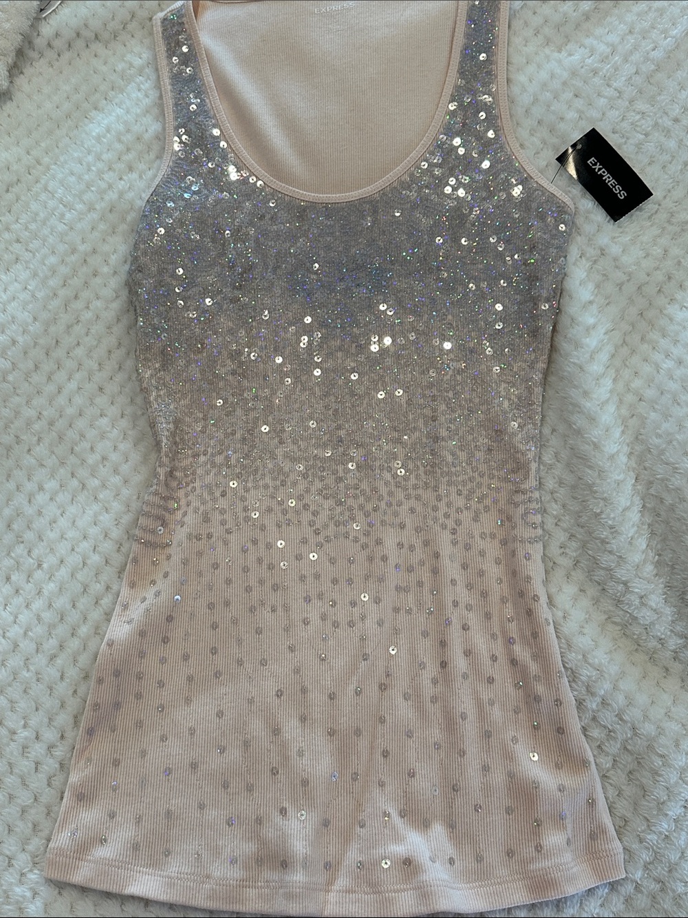 Express Sequin Embellished Light Pink Tank Top